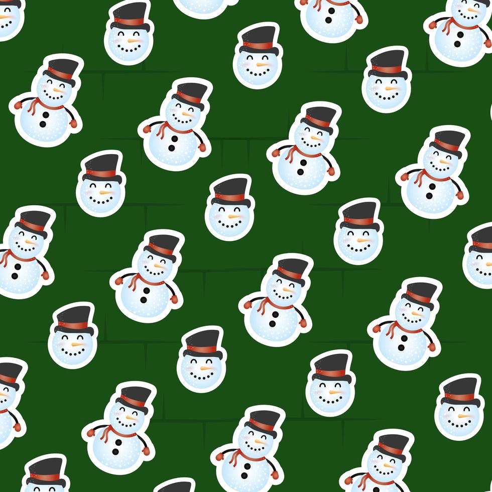 tarjeta de feliz navidad con patrón de muñeco de nieve vector