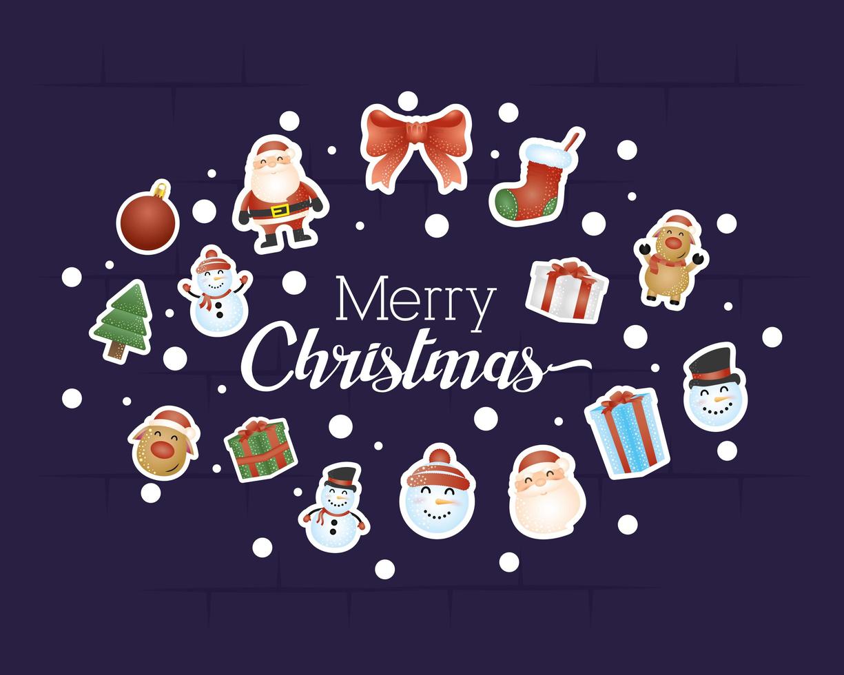 merry christmas card with characters in an oval shape vector