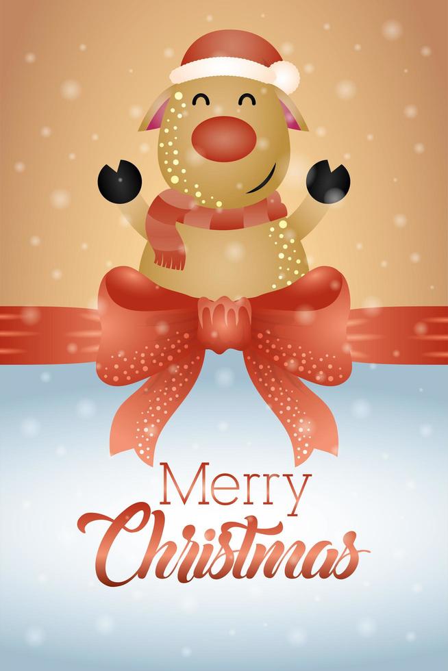 merry christmas card with cute reindeer character vector
