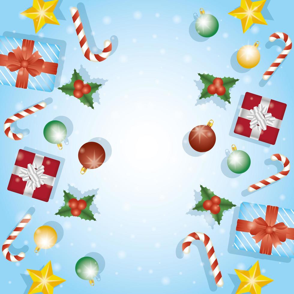 merry christmas card with gifts frame vector