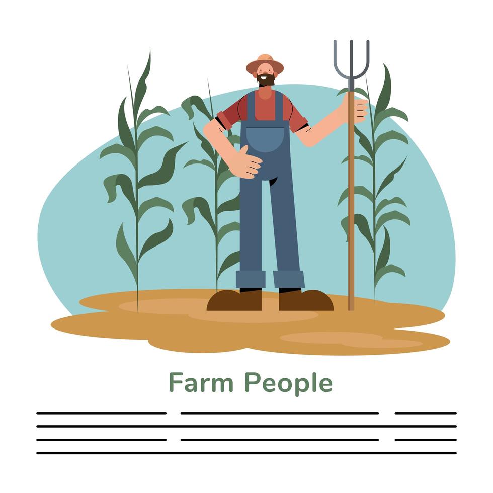 Farm people and farmer man with rake banner template vector