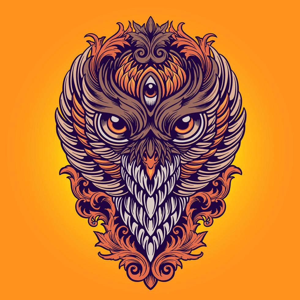 King Owl Colorful Ornaments Illustration vector