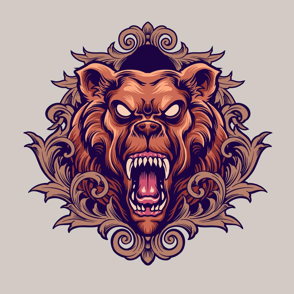 Angry Bear Mascot With Ornaments Illustration vector