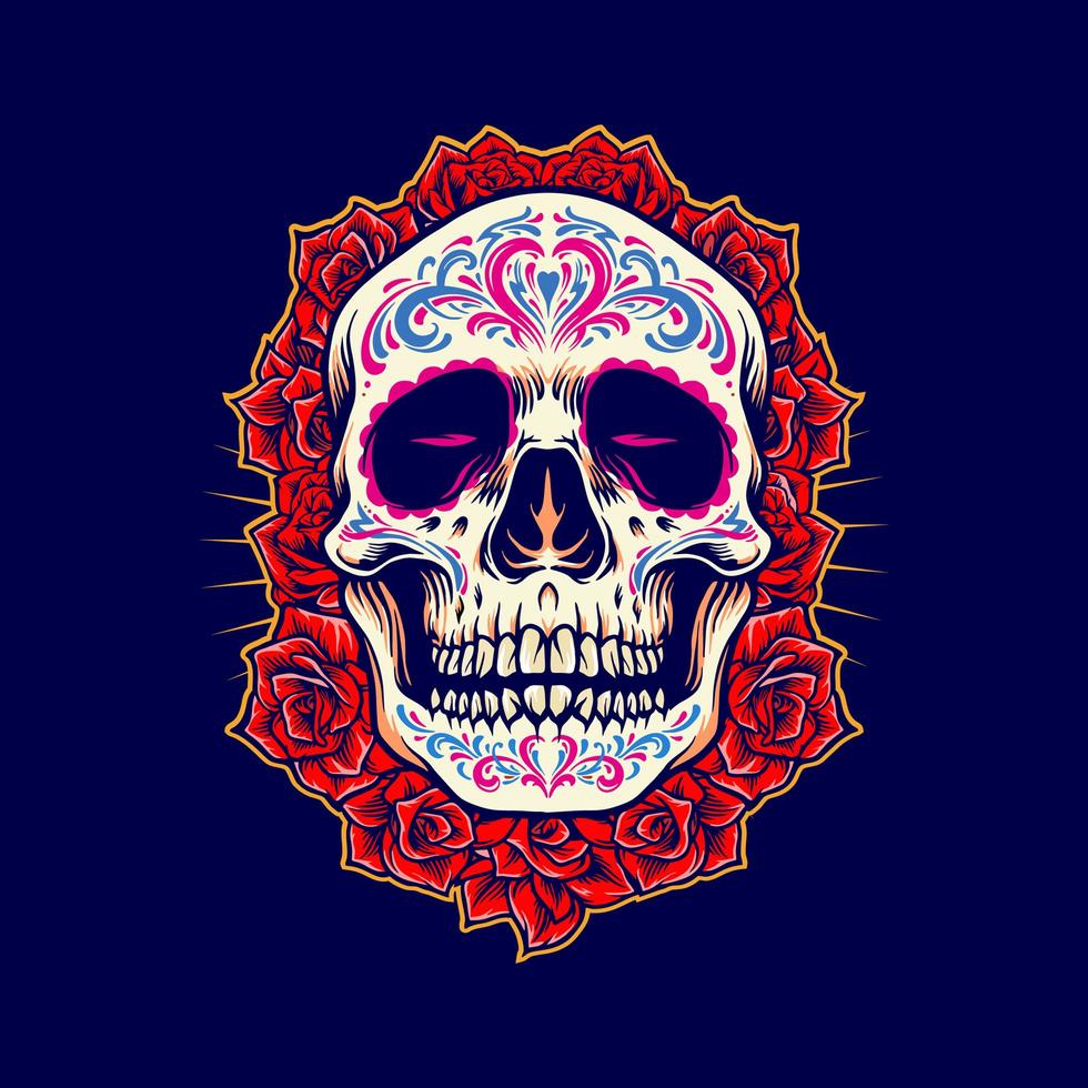 Mexican Skull Mascot with Roses Illustration vector