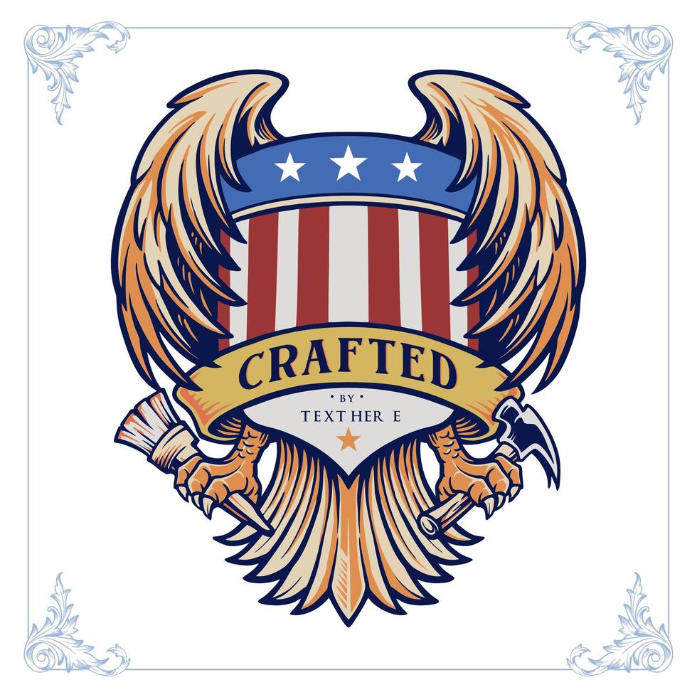 Vintage emblem with wings and American flag shield vector