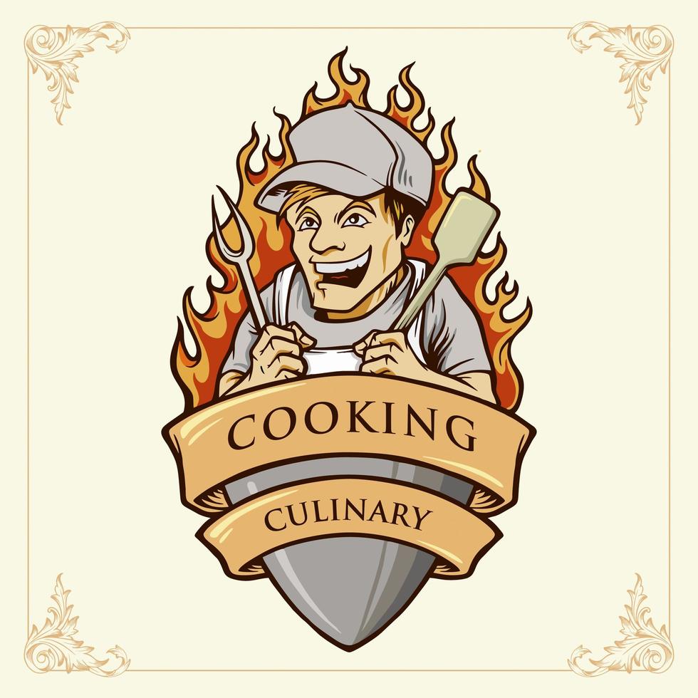 Cooking Man or Chef Smile Illustration with ribbon vector