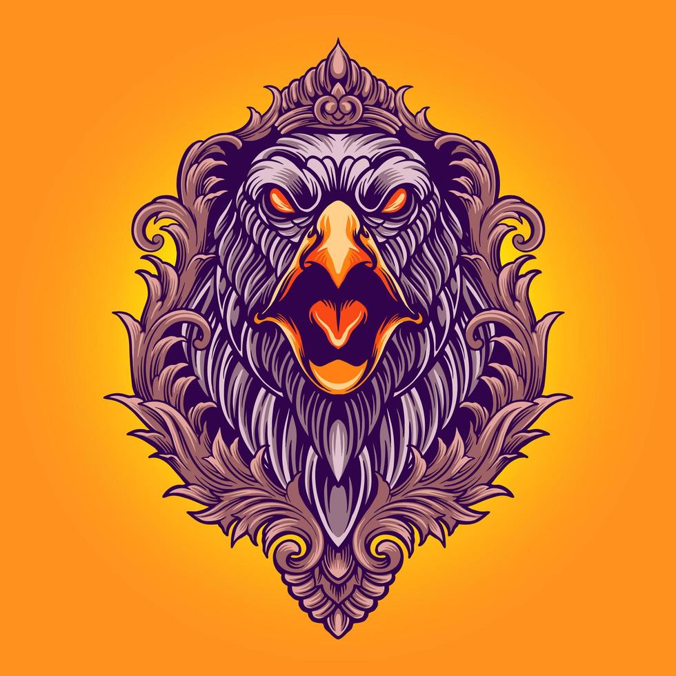 Angry Eagle with Ornaments Illustration vector