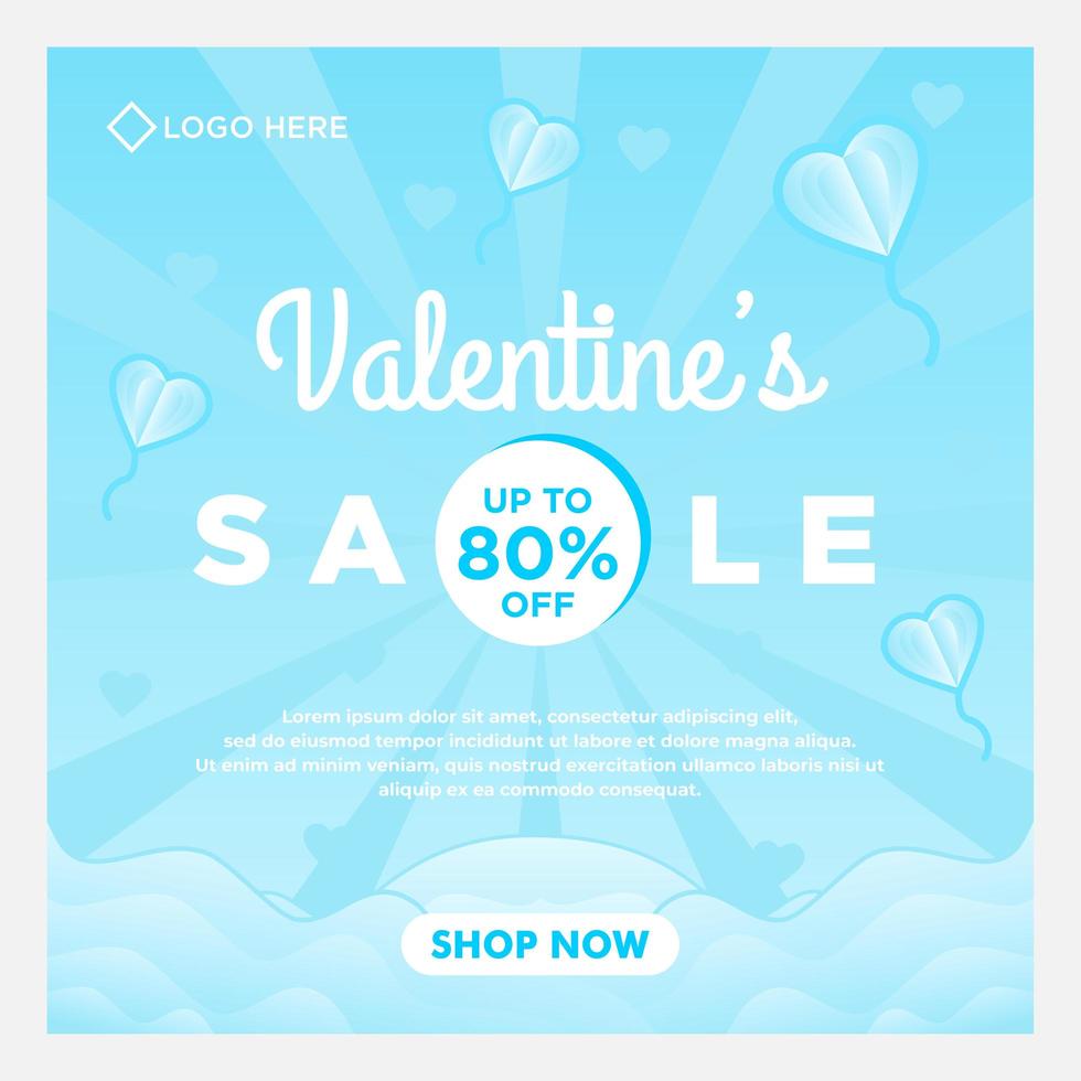 happy Valentine's day sale social media template with blue background vector