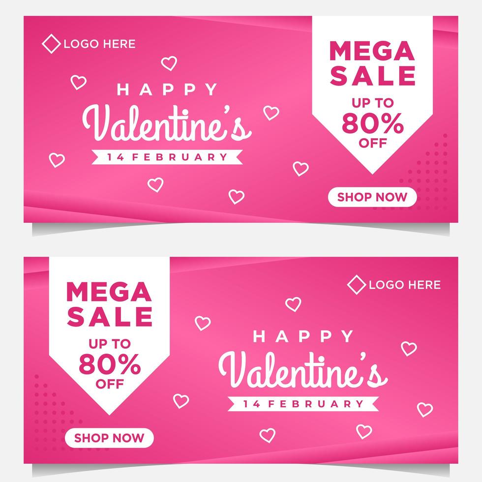 plantilla de banner de feliz día de san valentín con fondo rosa vector