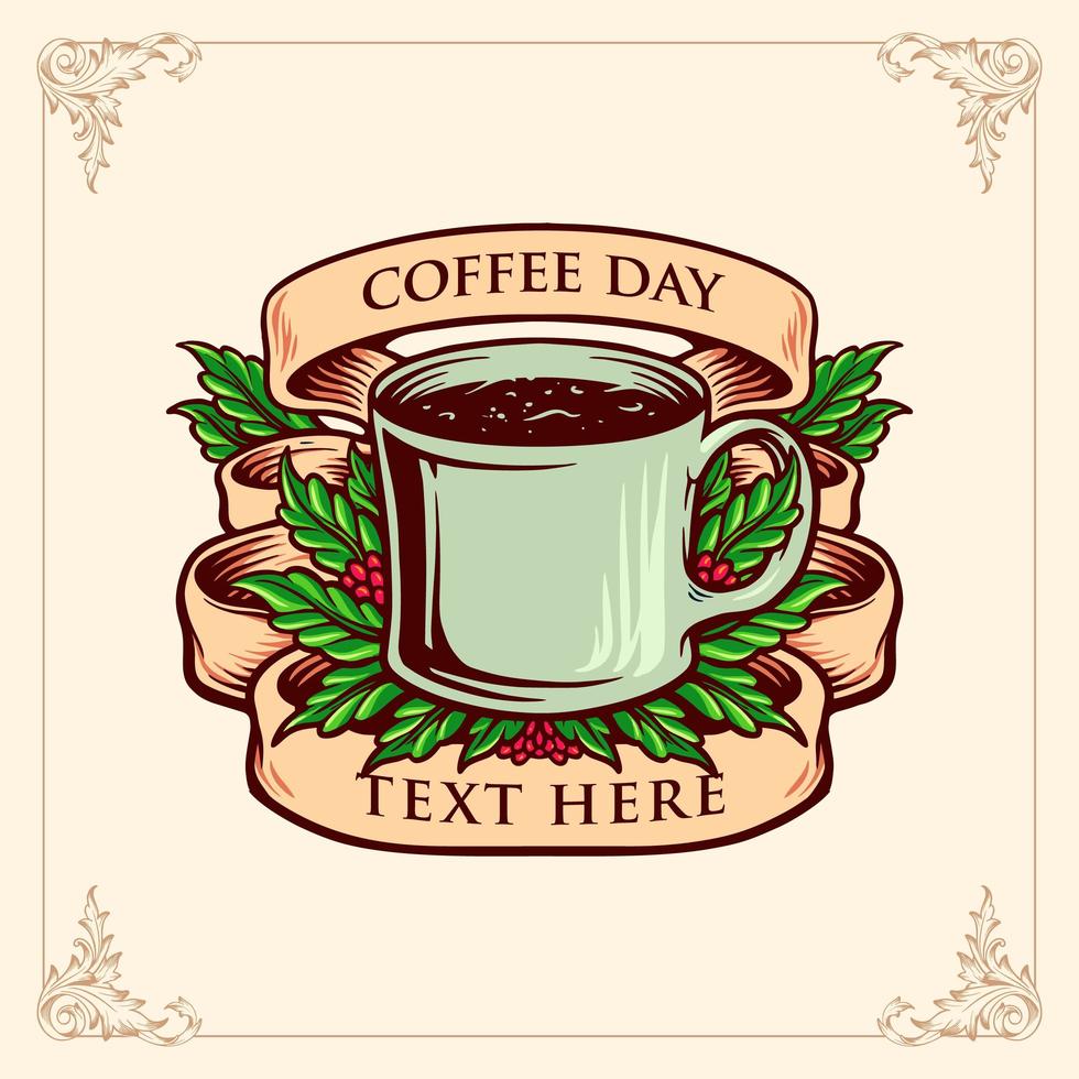 Coffee Day Banner Vintage Illustration vector
