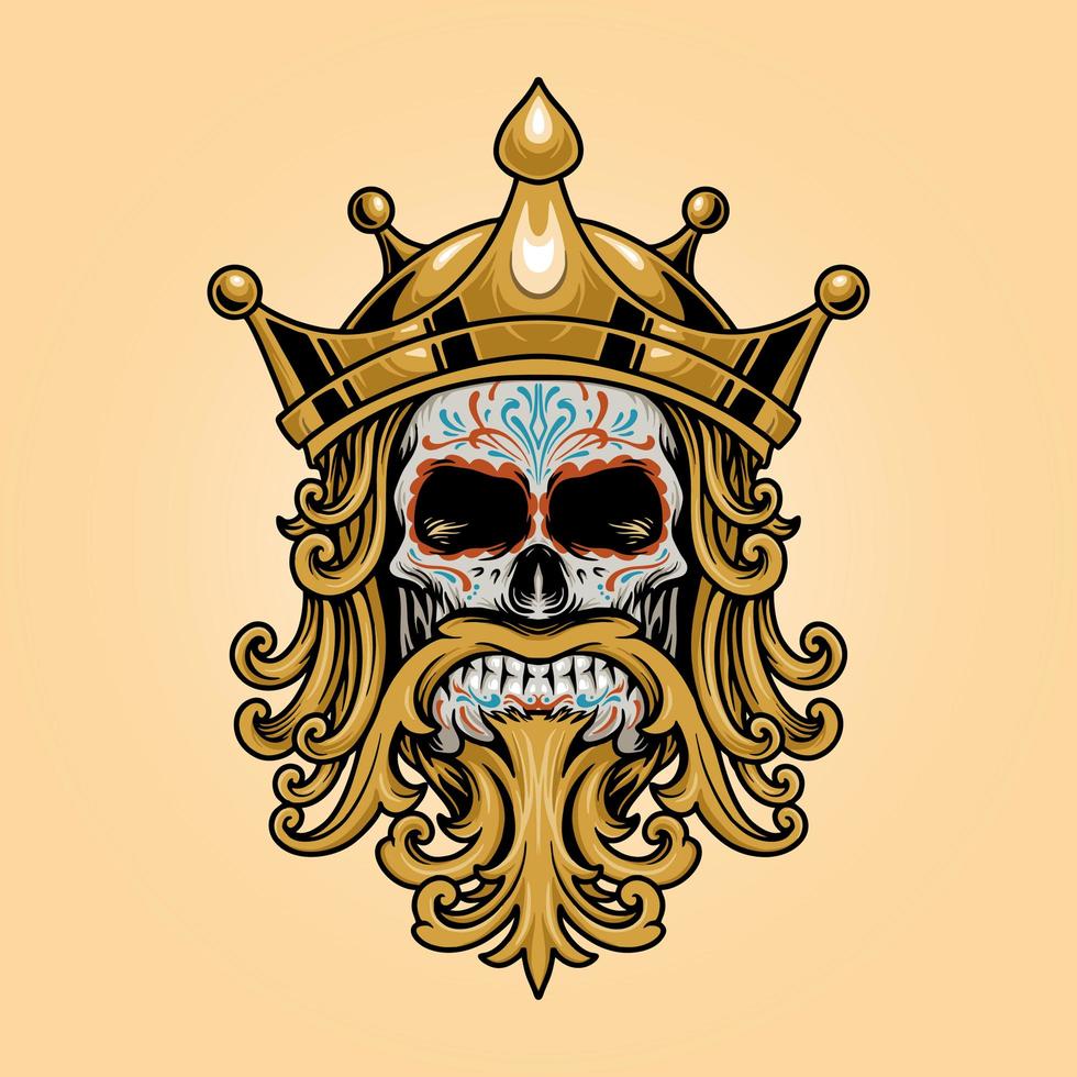 King Dia De Los Muertos Skull Gold Illustration vector
