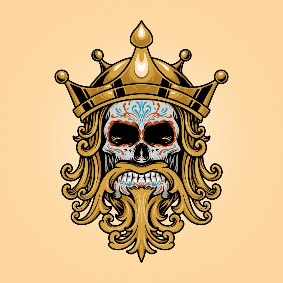 rey dia de los muertos calavera oro ilustración vector