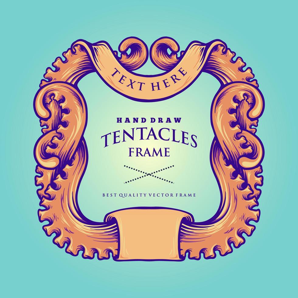 Nautical Octopus Tentacles Frame Vintage Illustration vector