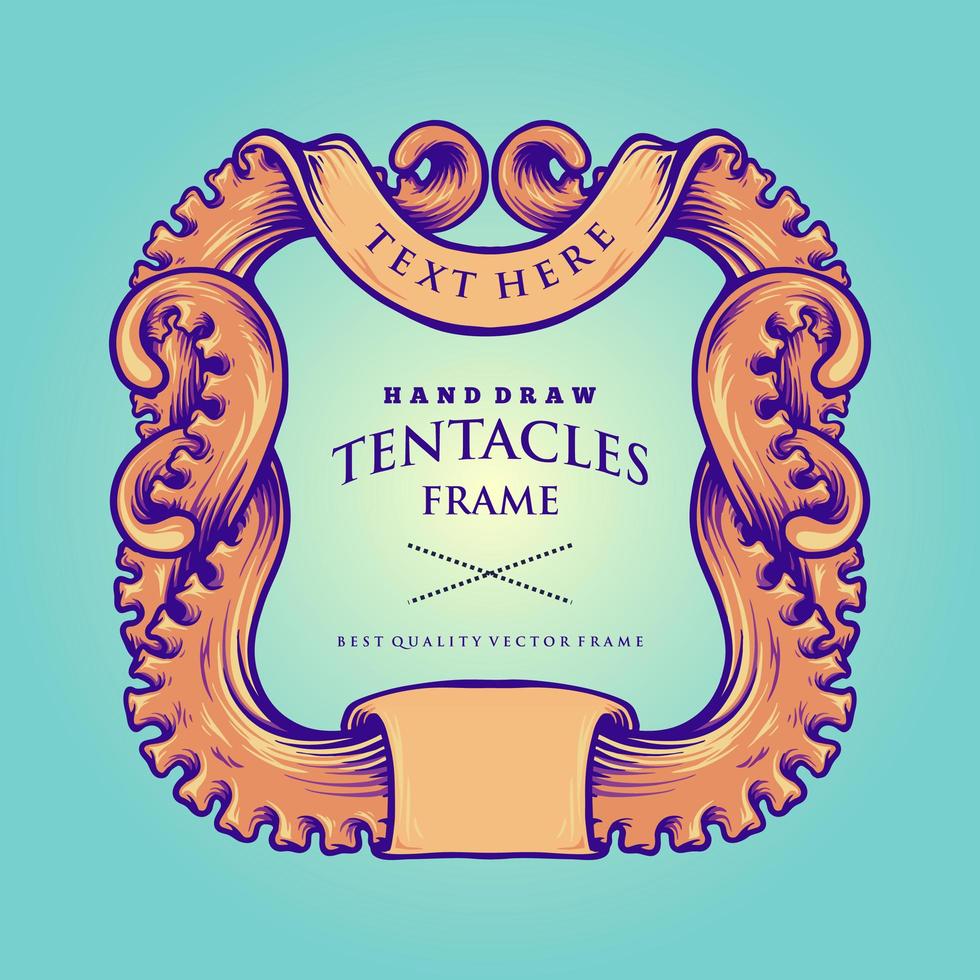 Nautical Octopus Tentacles Frame Vintage Illustration vector