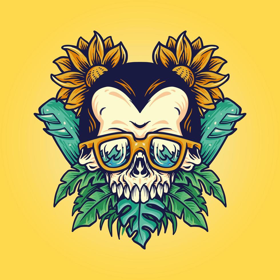 Skull Summer Beach Flowers Design vector