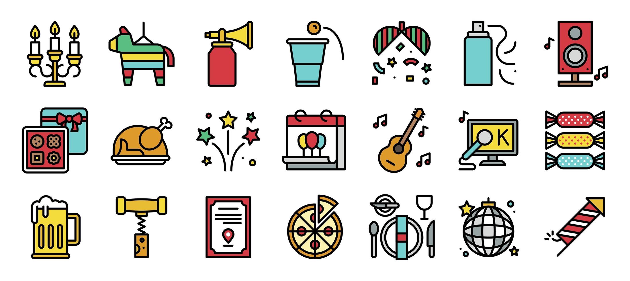 New year party elements filled icon set vector