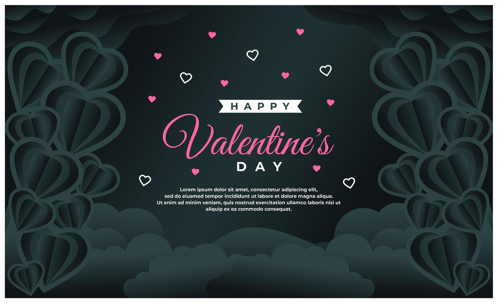 plantilla de banner de feliz día de san valentín con fondo oscuro vector