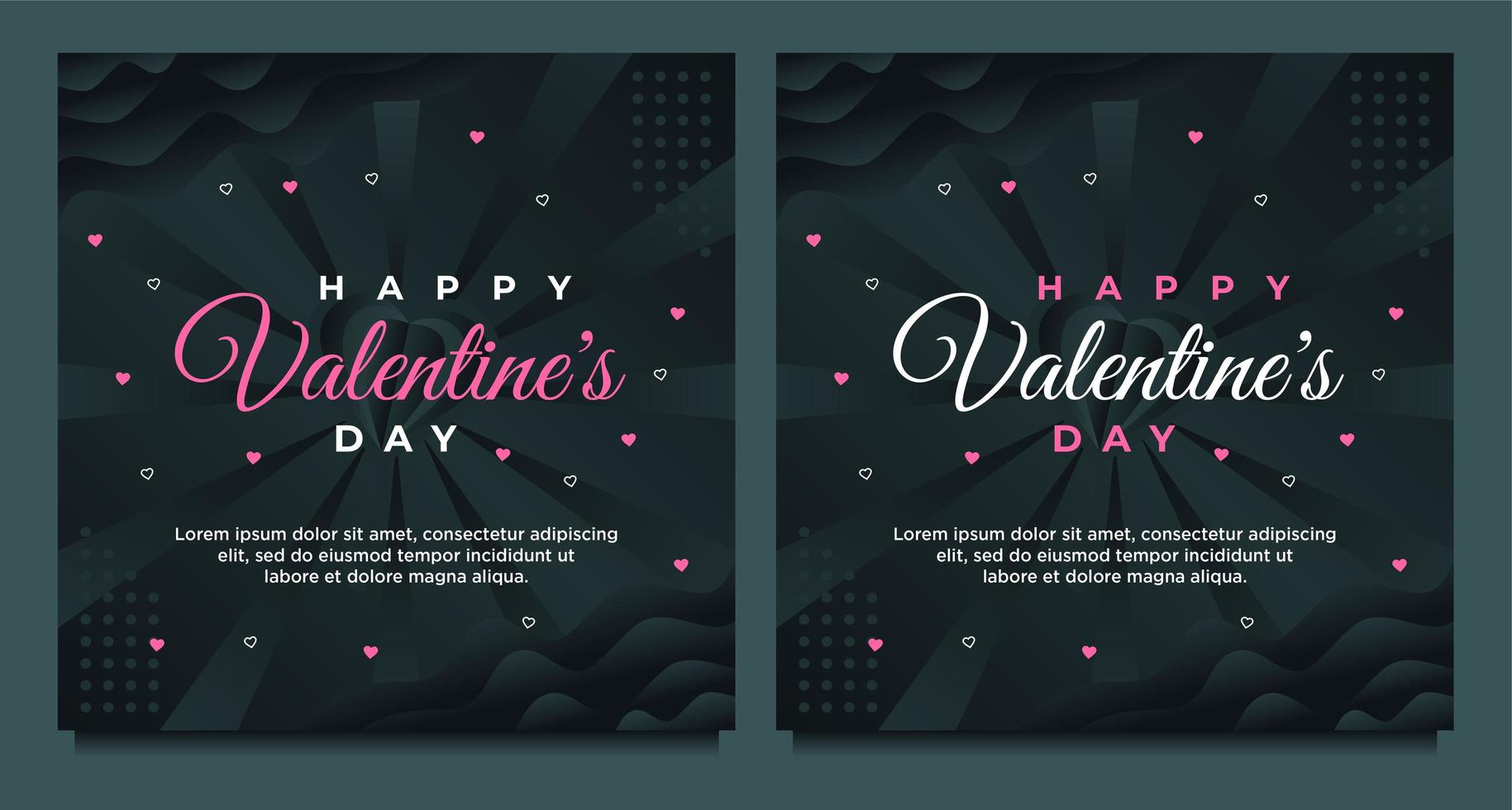 Tarjeta de felicitación de feliz día de San Valentín y plantilla de publicación en redes sociales con fondo oscuro vector