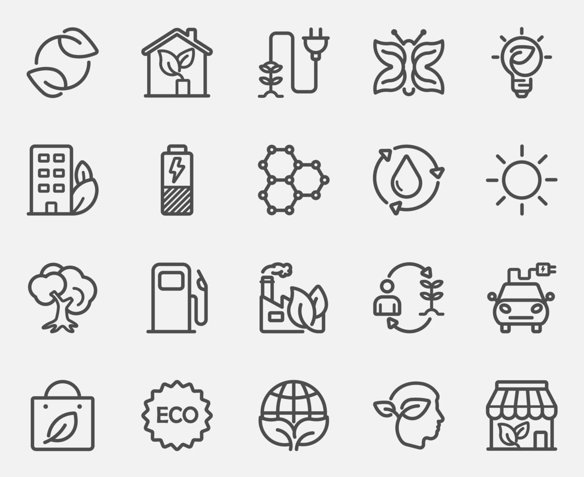 Ecology back line icons set vector