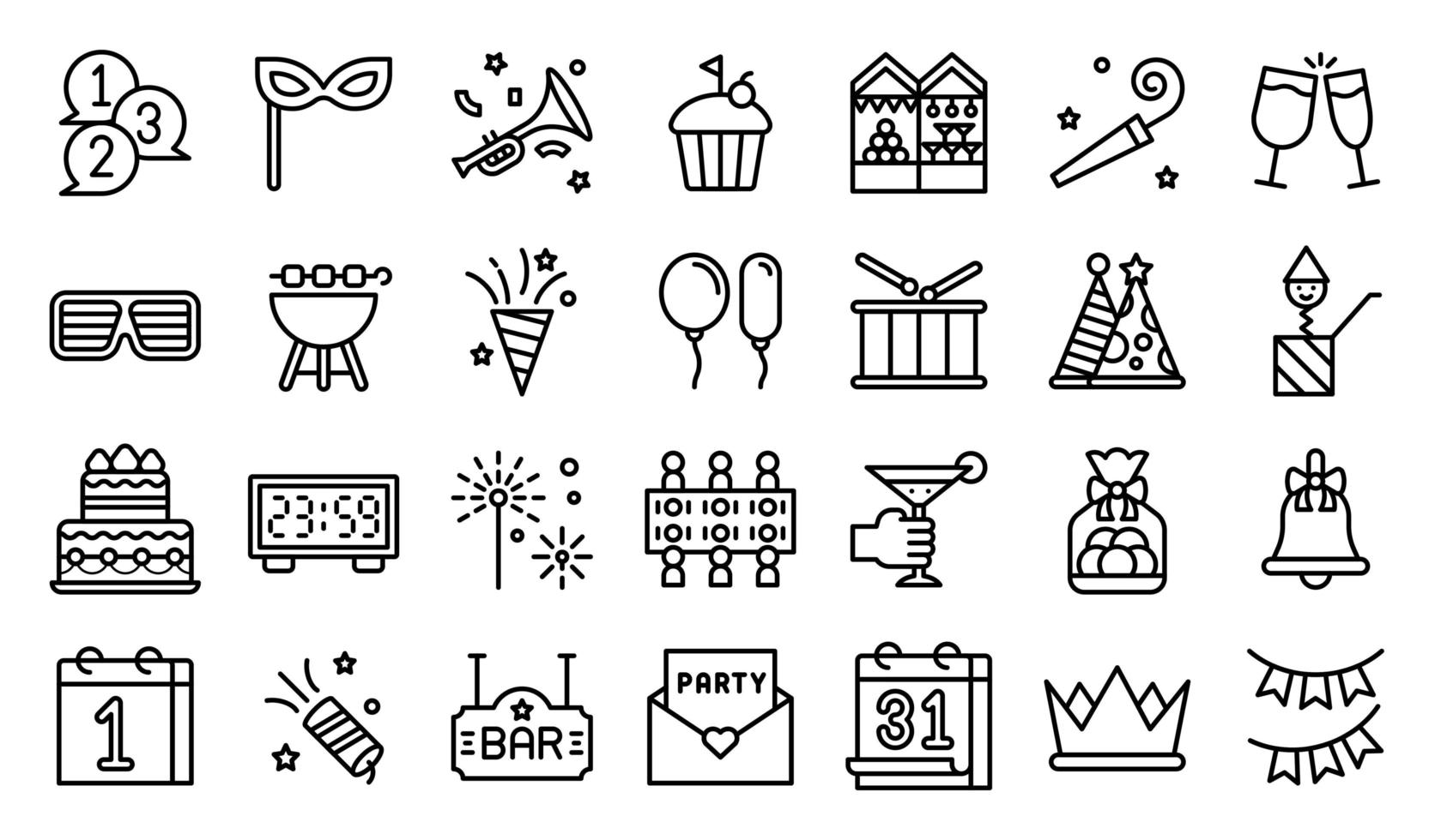 New year party elements line icon set vector