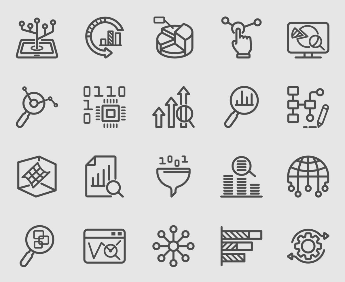 Data analysis line icons set vector