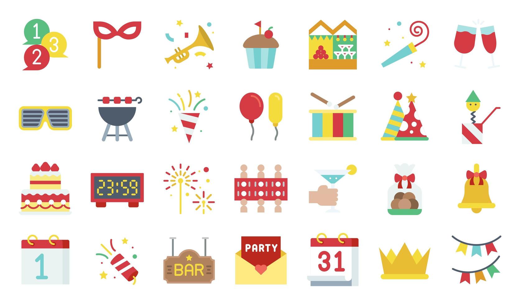 New year party elements flat icon set vector