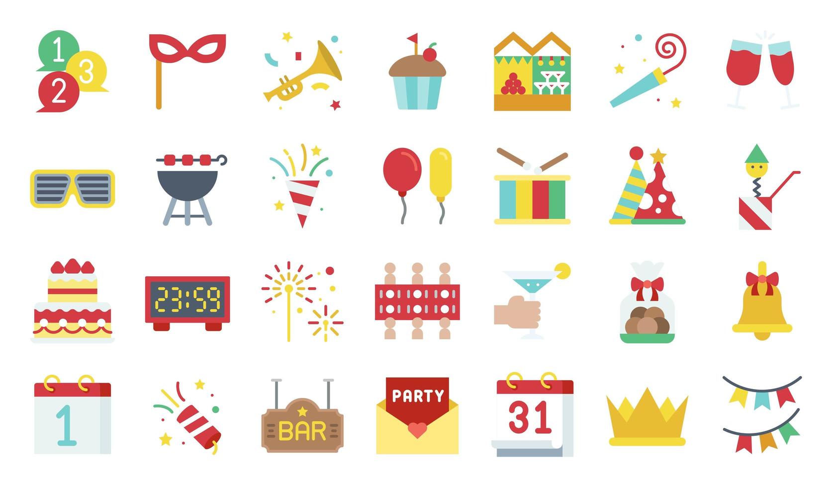 New year party elements flat icon set vector