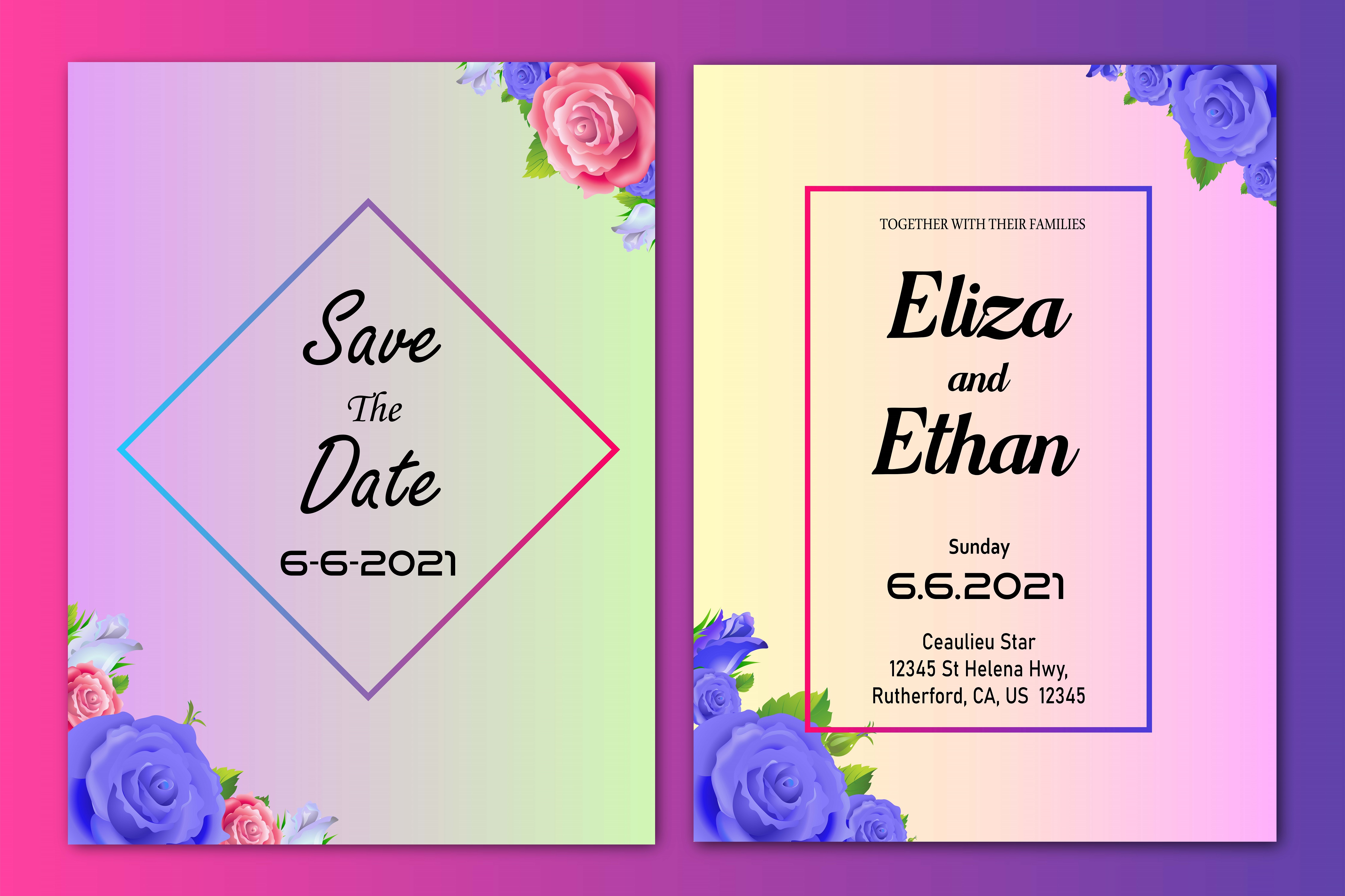 Wedding Invitation Card With Colorful Flower Frame Beautiful Card Background Set Card Template 1935181 Vector Art At Vecteezy Feel free to download free printable colorful invitation templates. wedding invitation card with colorful