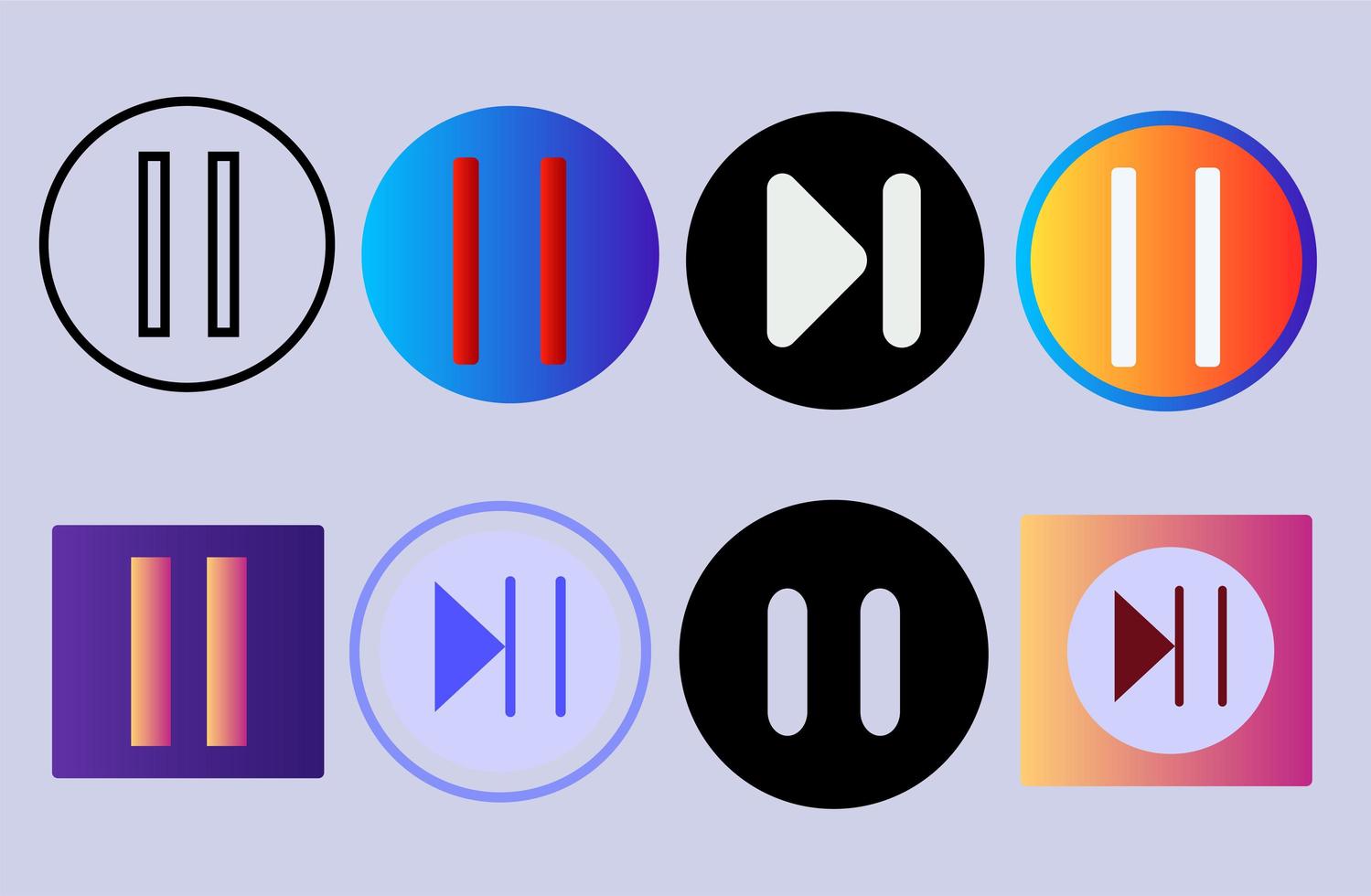 Set of Pause media player buttons in colorful flat style vector