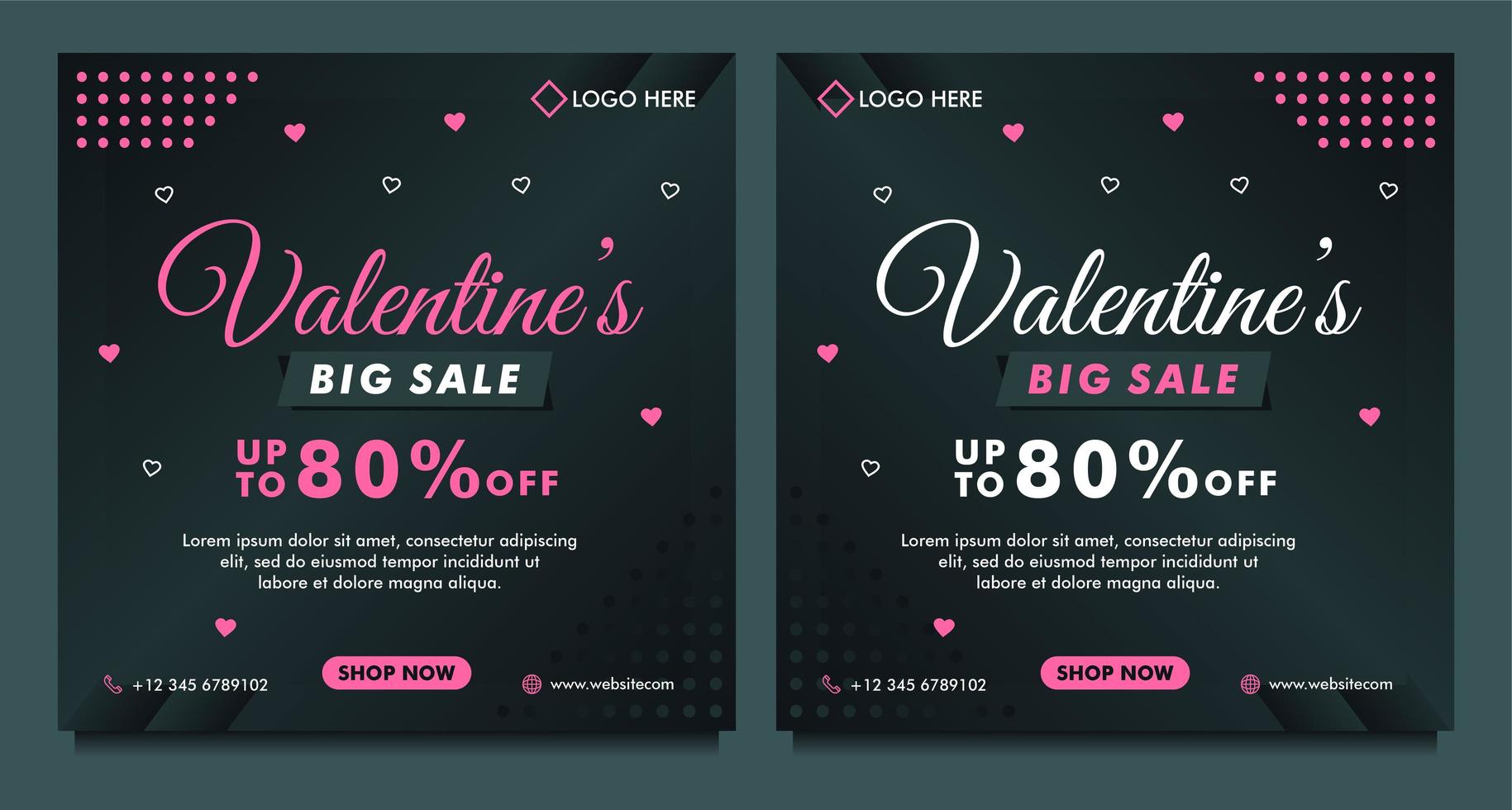 happy Valentine's day sale social media post template with dark background template vector