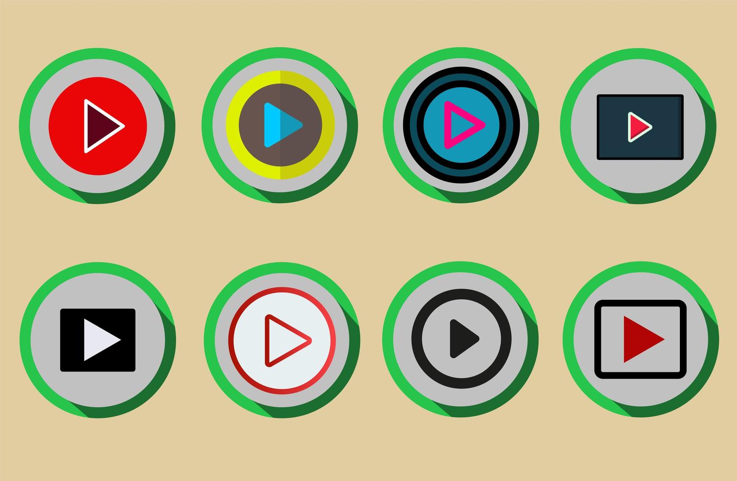 Set of Play media button in colorful flat style vector