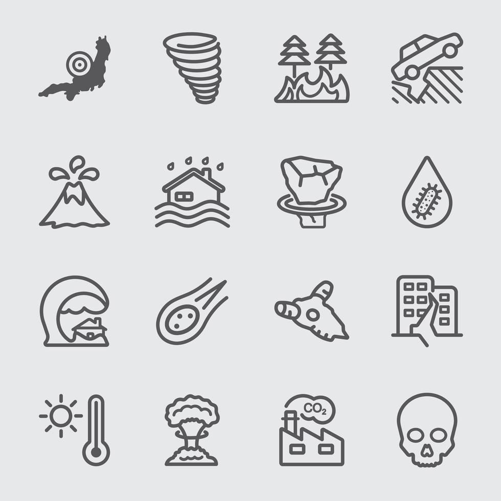 Disaster line icons set vector