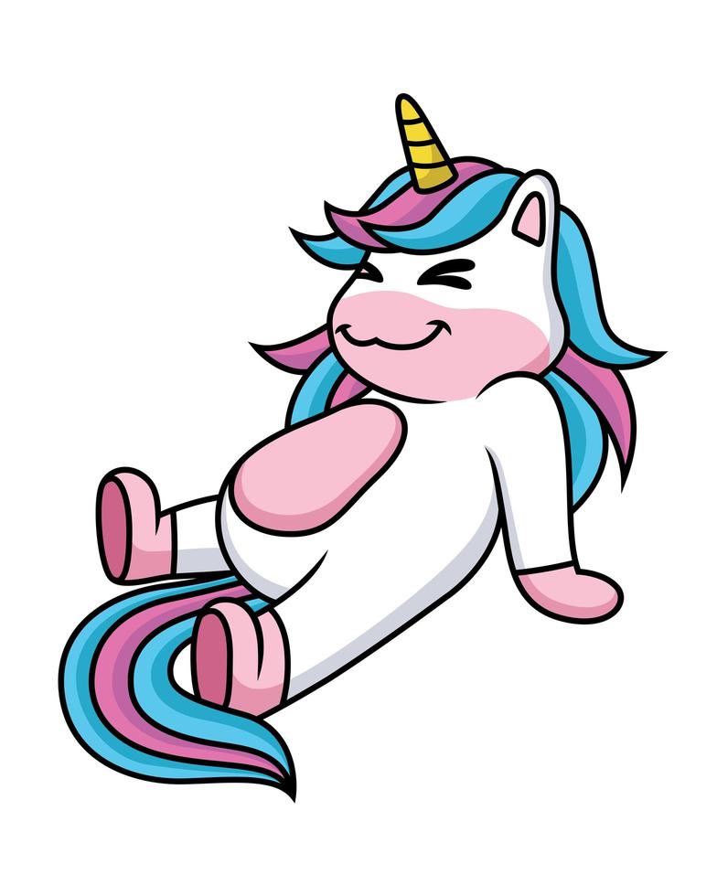 expresión de dibujos animados de unicornio relajante vector