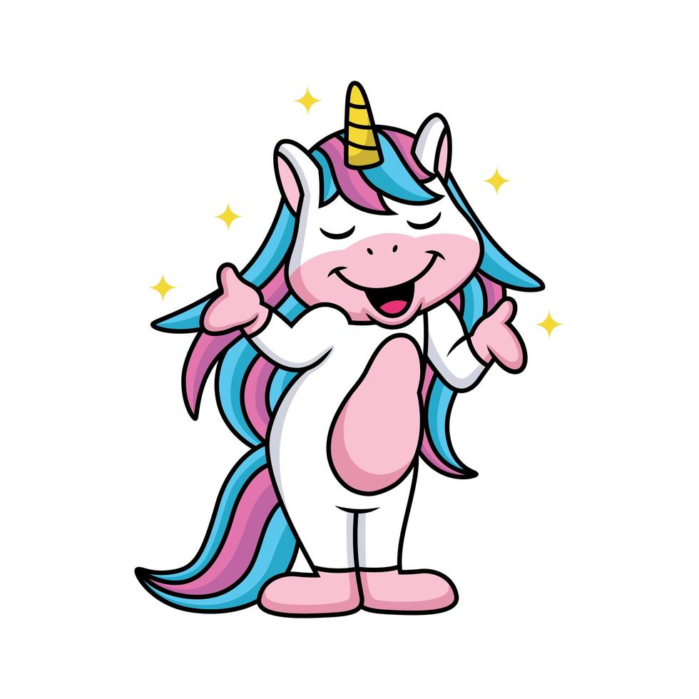 caricatura, divertido, unicornio, con, lindo, expresión vector