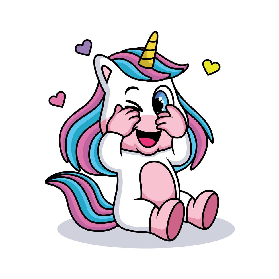 Cute Expression of Unicorn Cartoon with Sweet Smile and Hearts vector