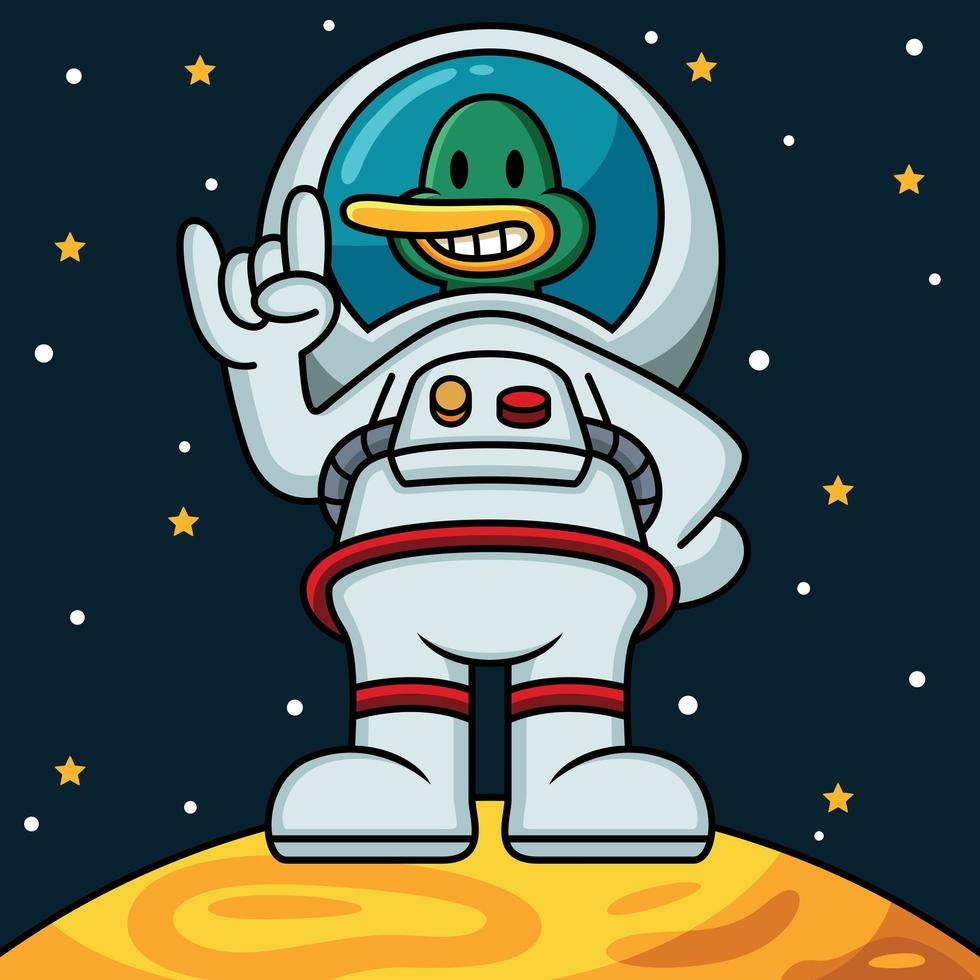 Astronaut Duck Vector Icon Illustration. Mascot Cartoon Character. Animal Icon Concept White Isolated.