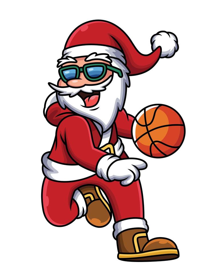 Ilustración de santa claus jugando baloncesto. concepto de icono de deporte de personas en fondo blanco. vector