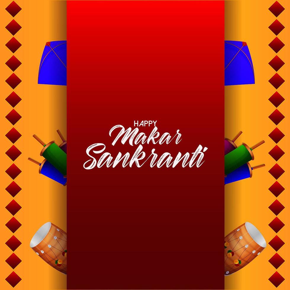 Makar sankranti indian festival with creative drum vector