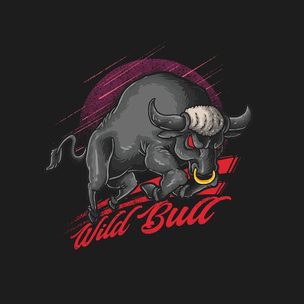 wild bull attack illustration vector