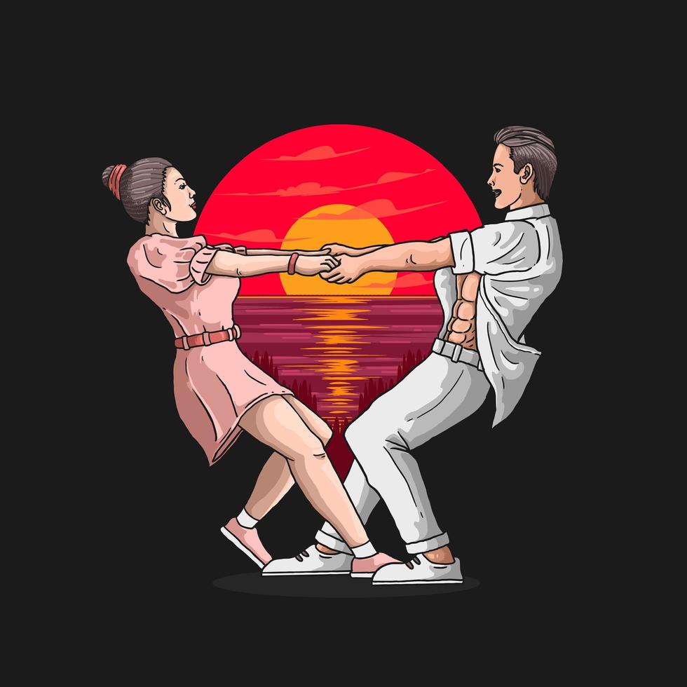 vector de ilustración de baile de amor de pareja romántica