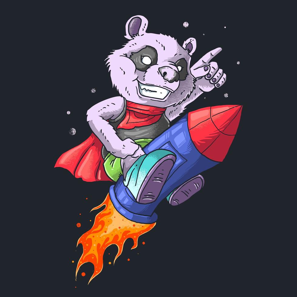 panda on the rocket illustration vector