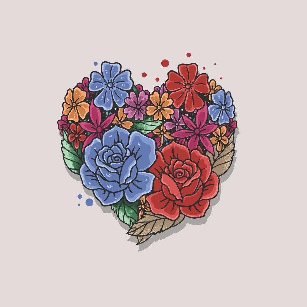 floral rose heart shape illustration vector