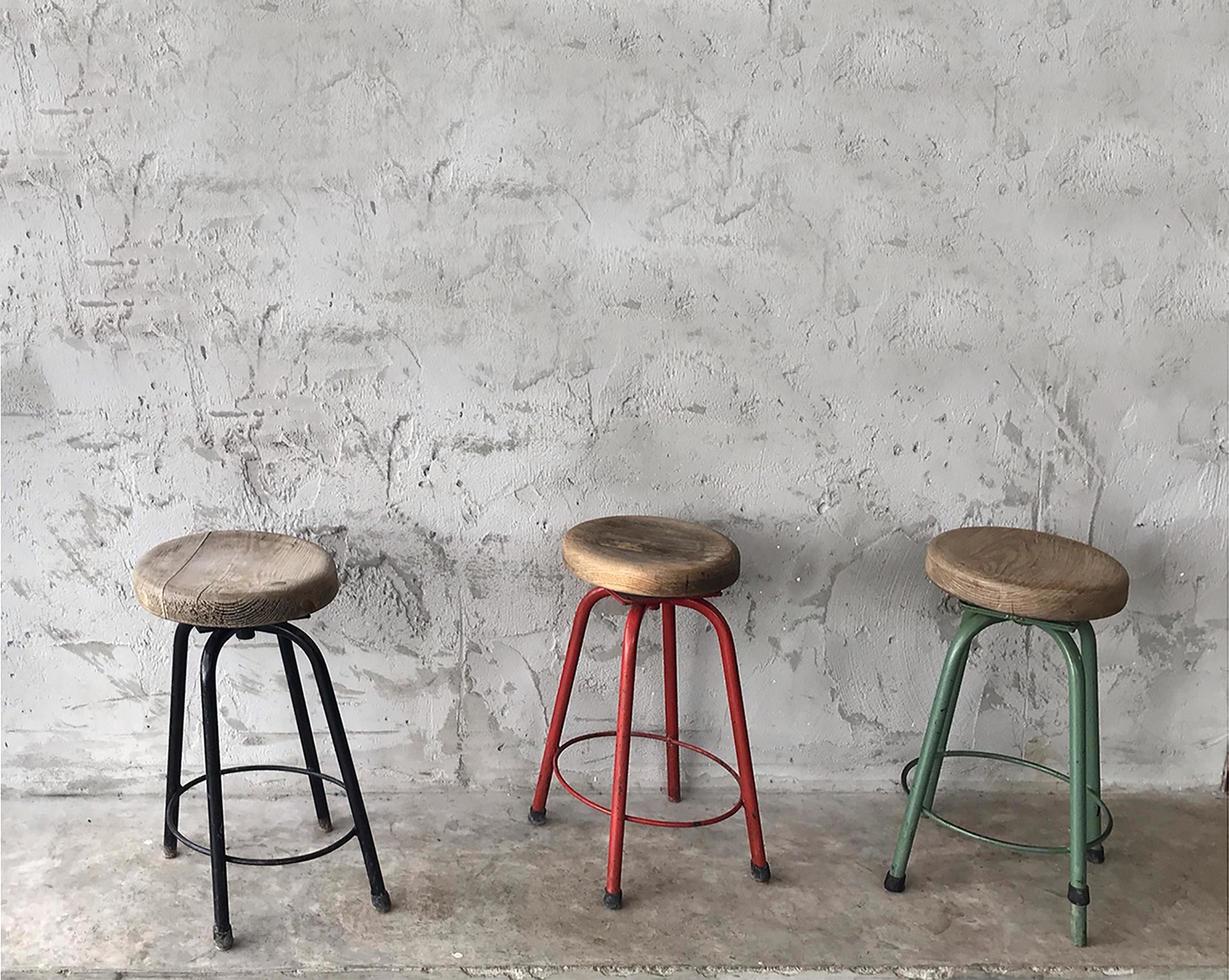 Three wooden stools photo