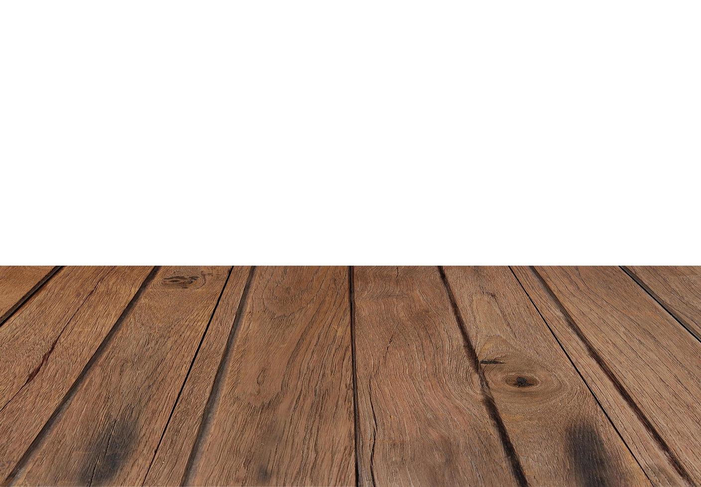 Rustic wood table on white photo