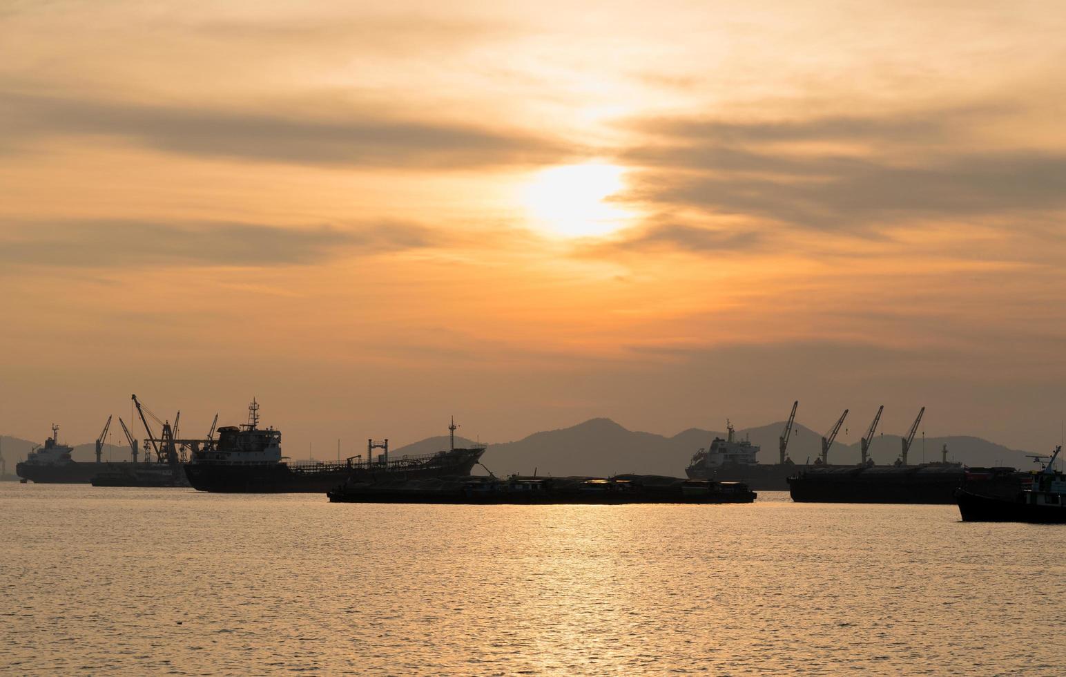 Cargo ships parked on the sea photo