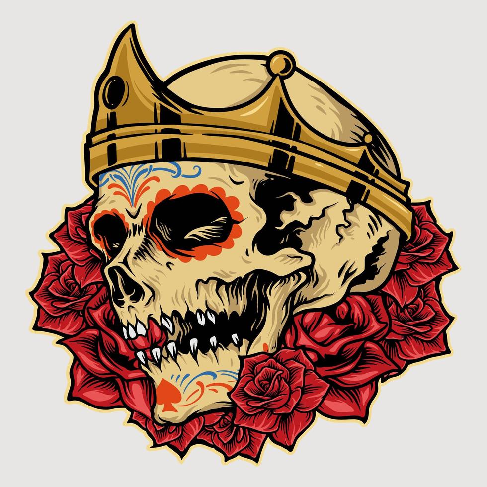 Royal Skull King Crown with Rose Illustration vector