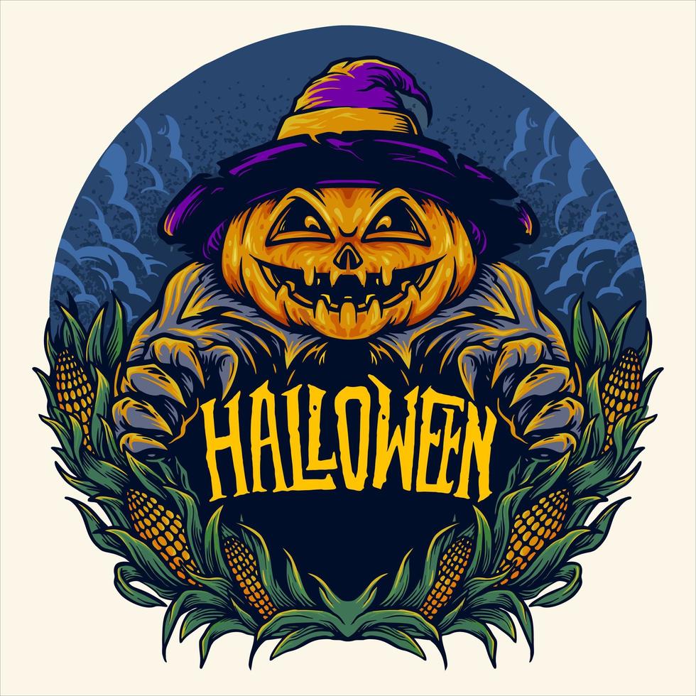 diseño de calabaza de halloween de miedo vector