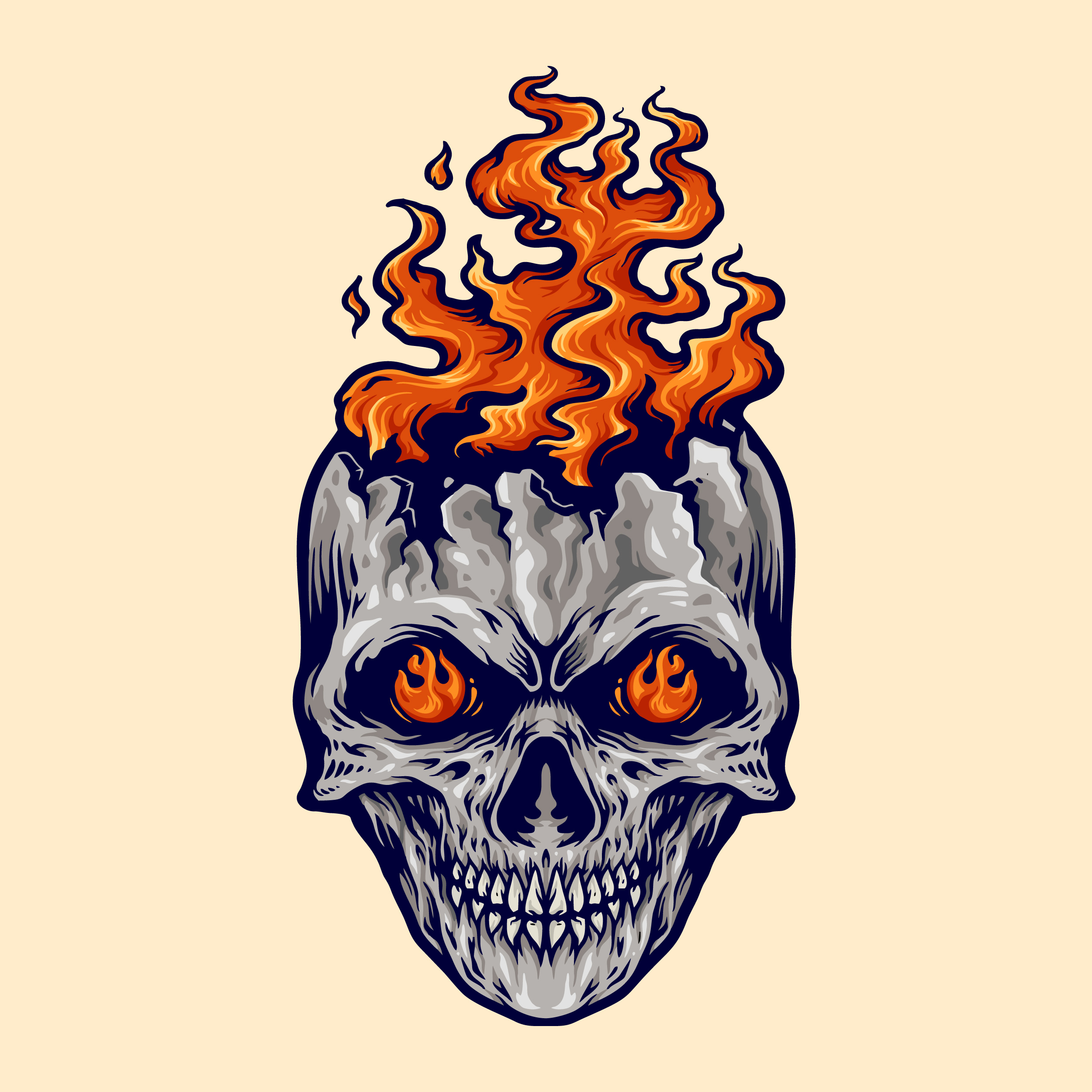 Skull On Fire With Flames Vector Illustration Skull Flames Evil Vector♋