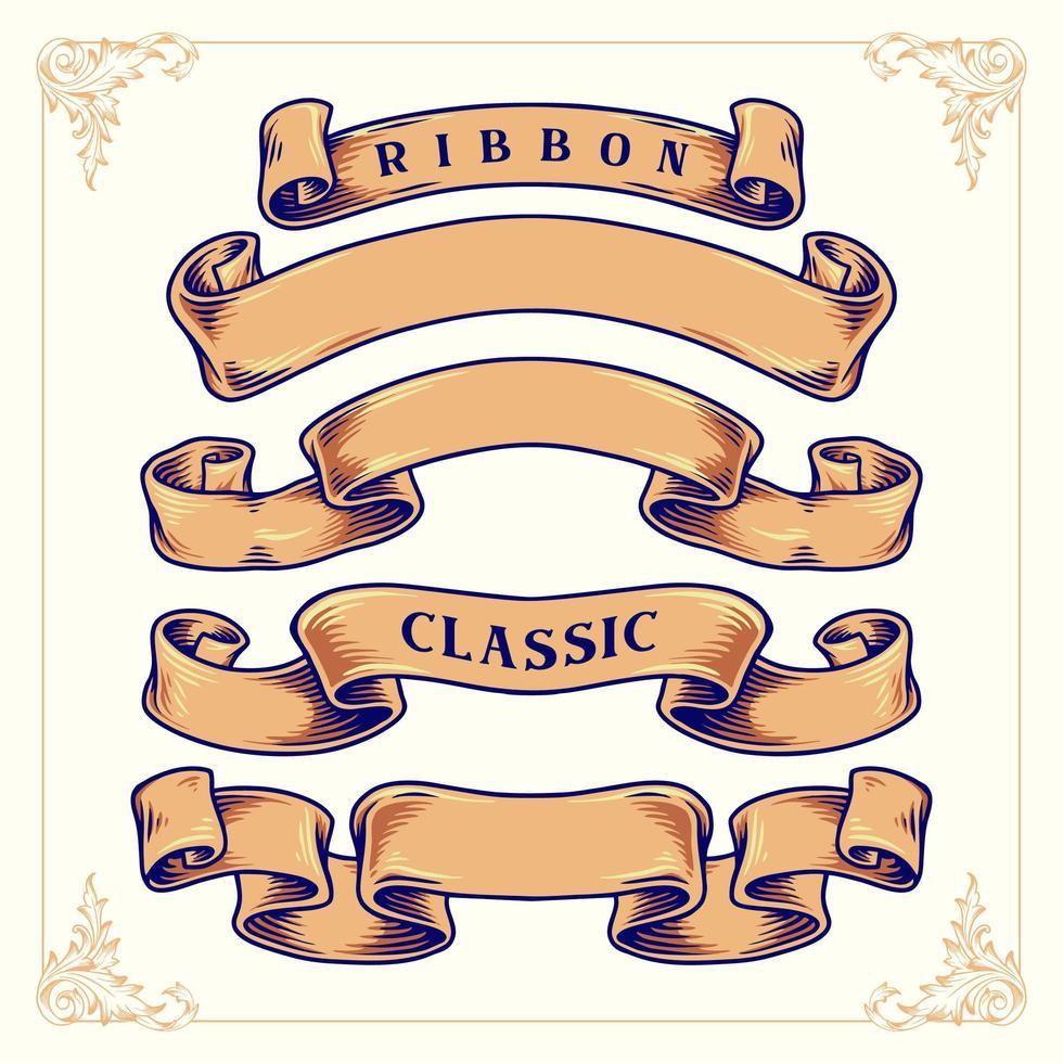 Ribbon Banner Classic Illustration Set vector