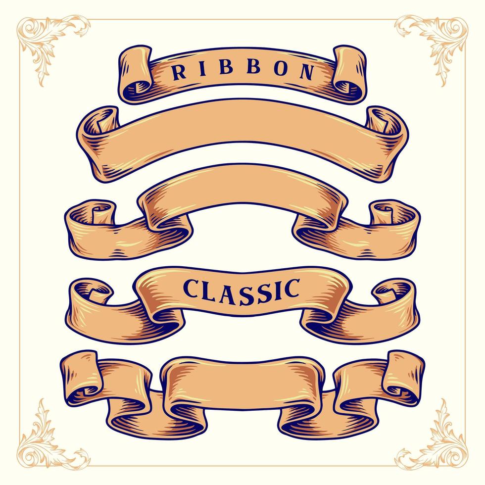 Ribbon Banner Classic Illustration Set vector